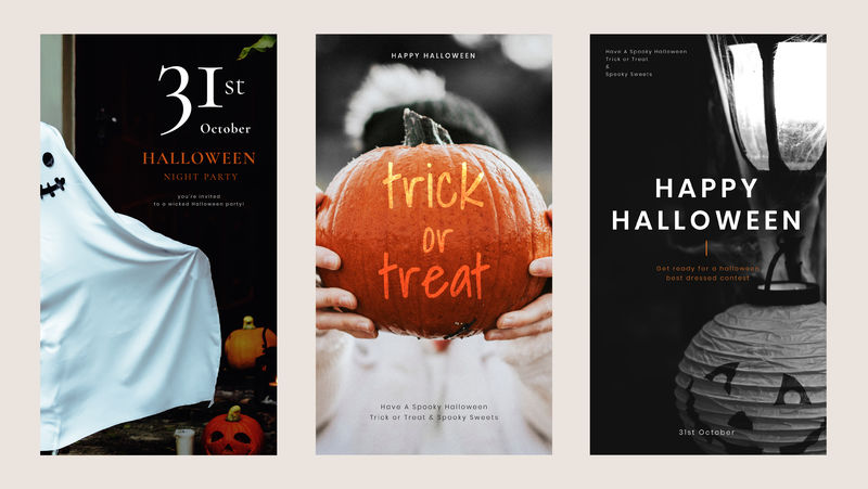 万圣节矢量可编辑模板集的社会故事帖子