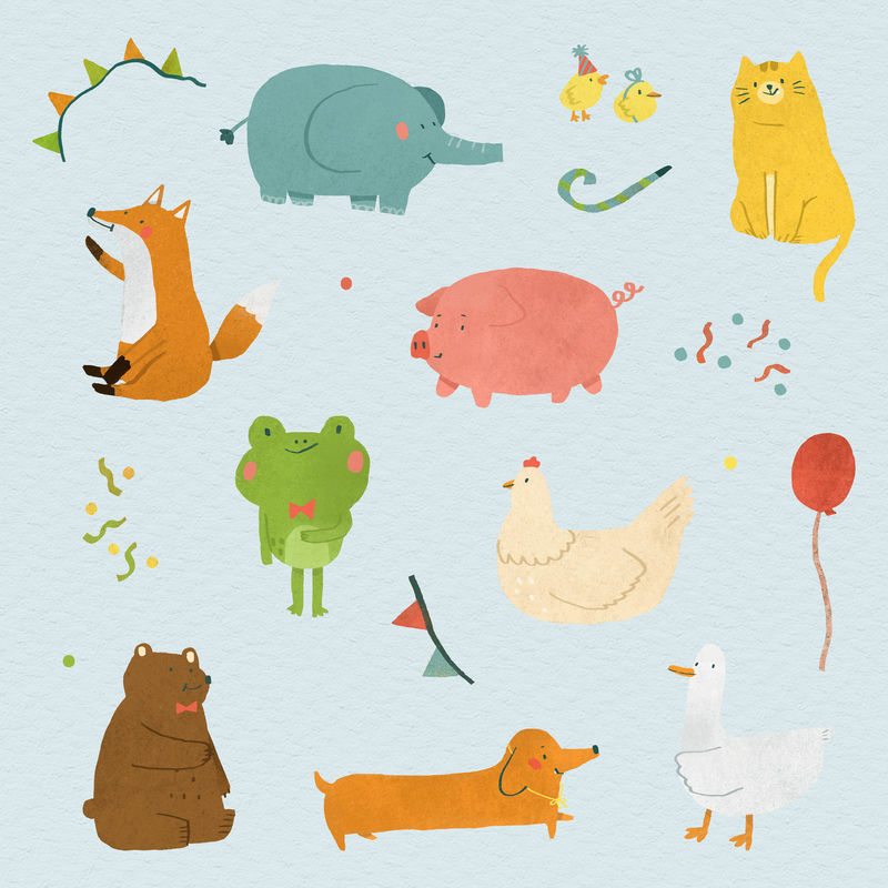 手绘喜庆动物收藏插画