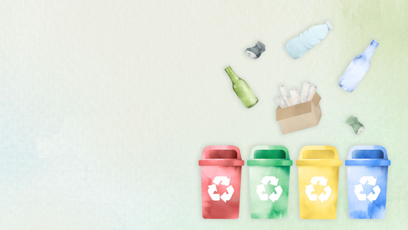 水彩画插图中的废物回收箱背景psd