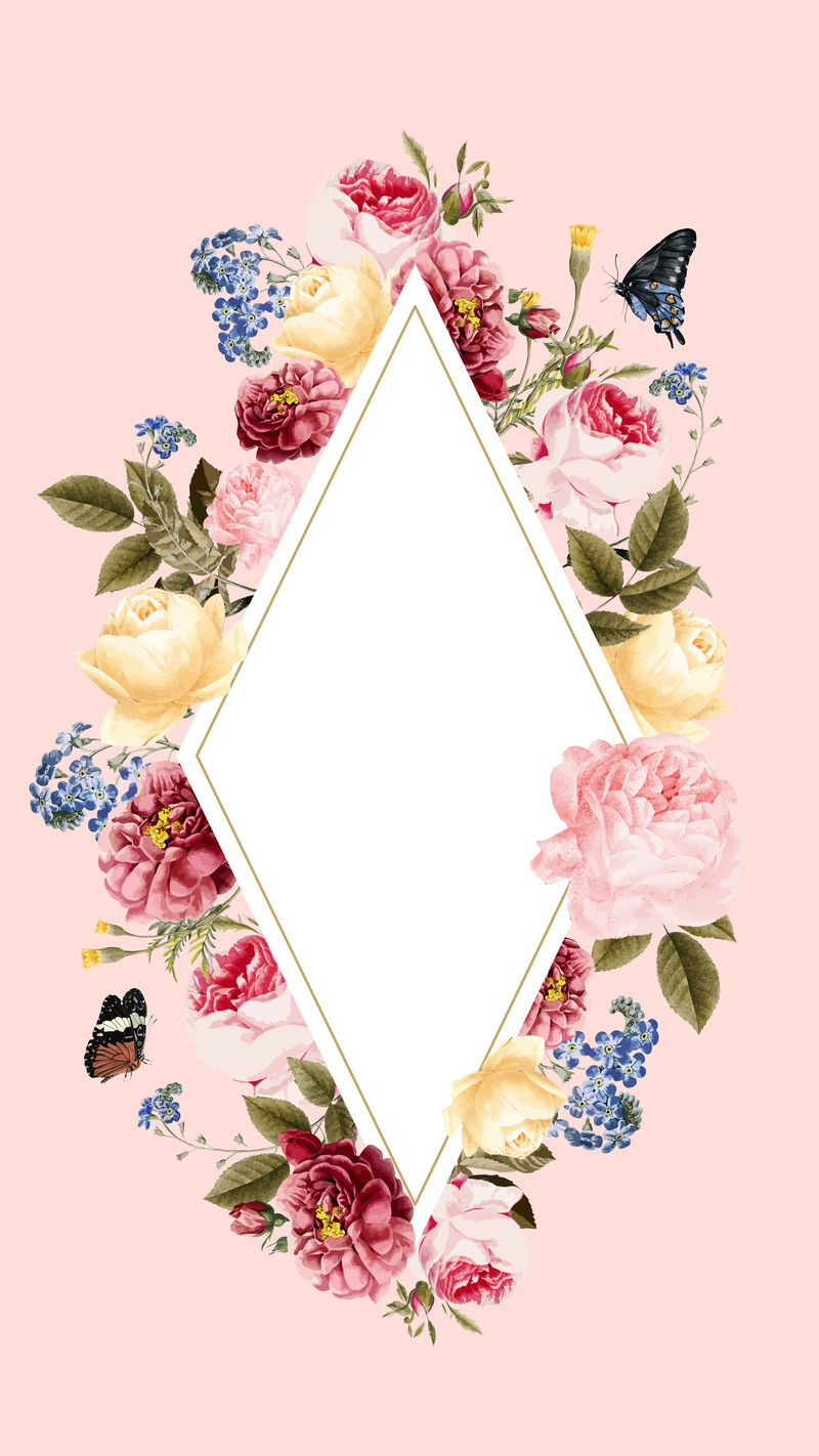 空白花菱形框架卡片矢量