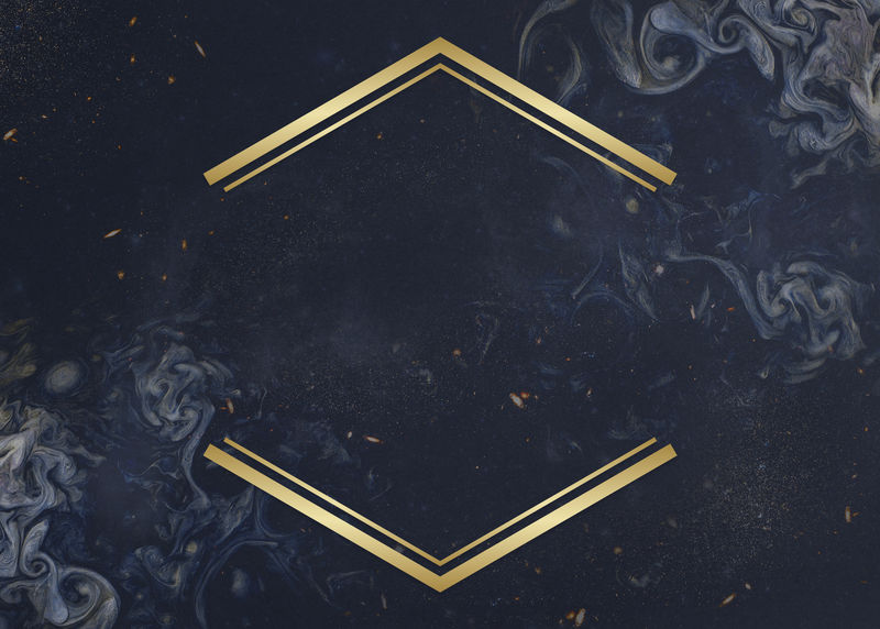 宇宙图案背景插图上的金色六边形框架