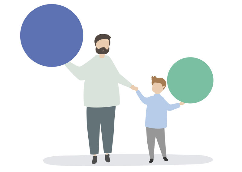 手持彩圈的家庭插画