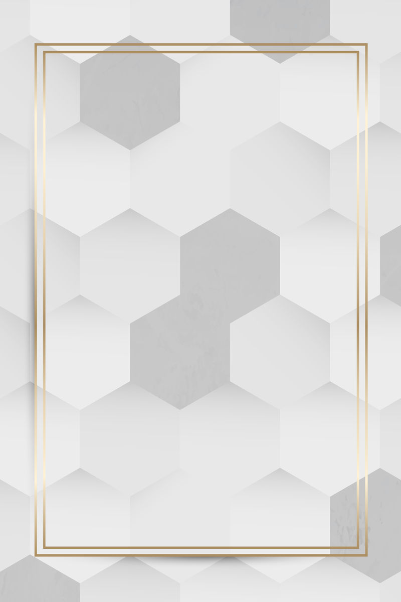 白色和灰色六边形图案背景向量上的金色框架