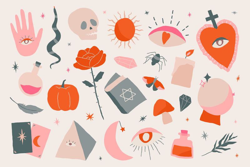 波希米亚巫术涂鸦万圣节背景向量