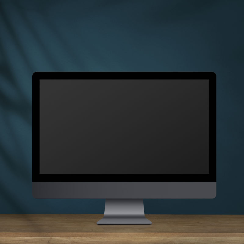 桌面电脑与屏幕模型上的木桌插图