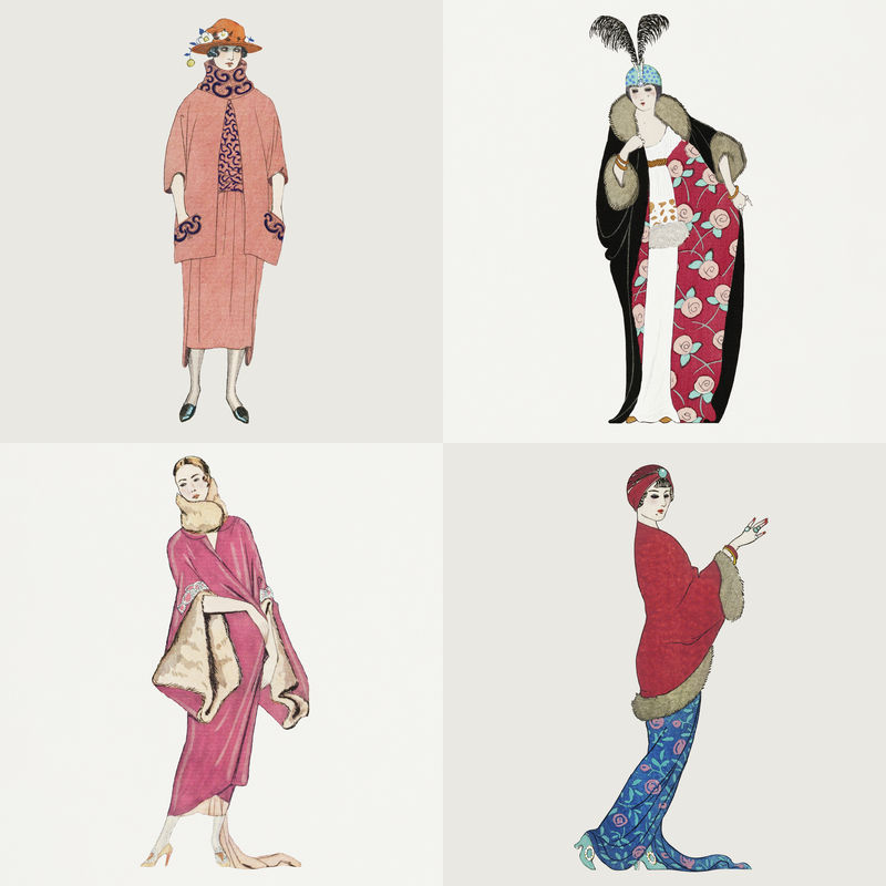1920年代女性\u0026#39；s时尚psd套装由乔治·巴比尔的艺术作品混合而成