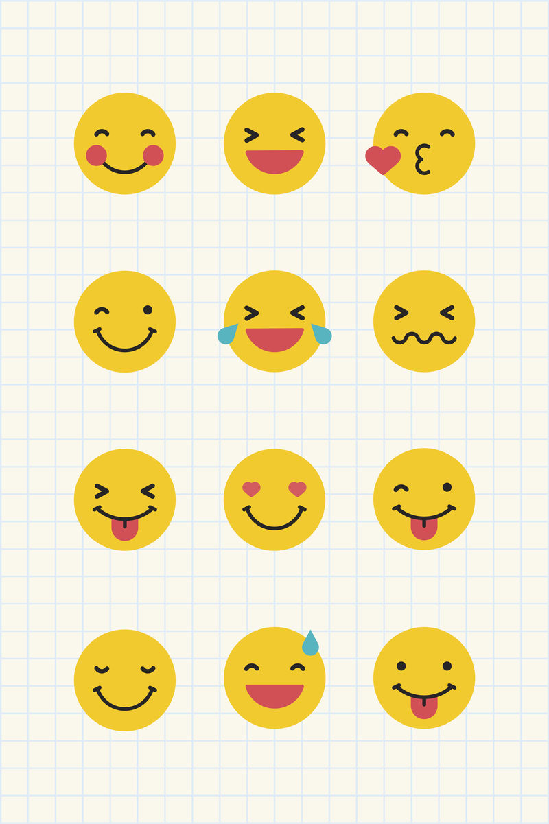 圆形黄色表情集孤立的信纸背景向量