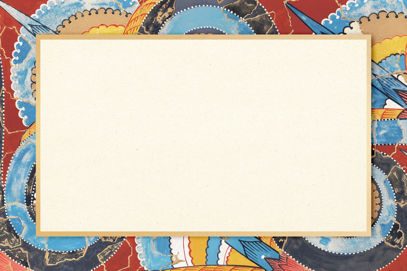 波西米亚图案方形框架psd复古插图