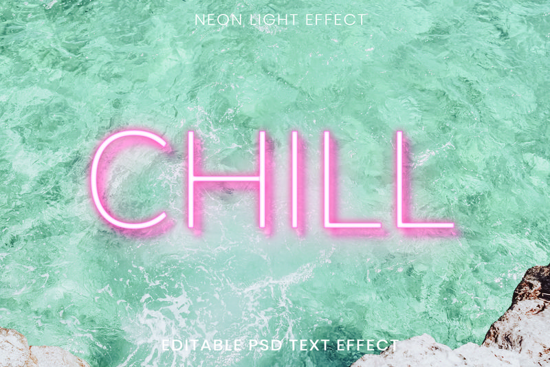 冷粉色霓虹字可编辑psd文本效果