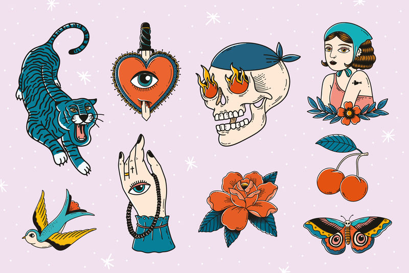 复古美丽纹身设计向量集