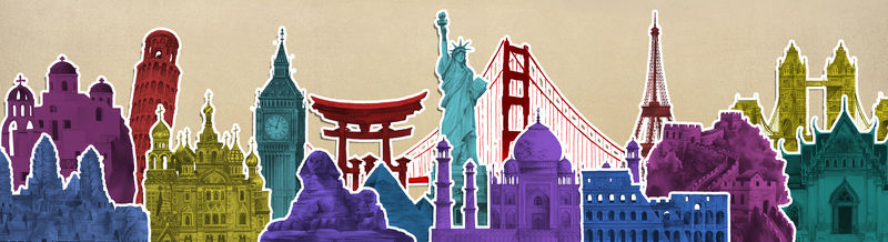 水彩画建筑地标集