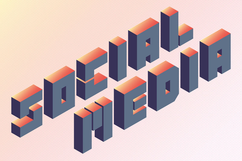 灰色等距字母社交媒体词向量