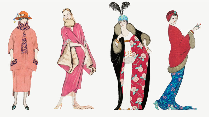 20世纪20年代女性时尚矢量集乔治·巴比尔艺术作品的混音