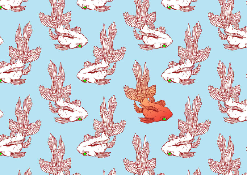 金鱼动物图案矢量日本传统