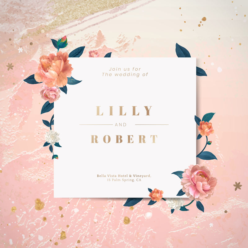 婚礼请柬花卡模板向量