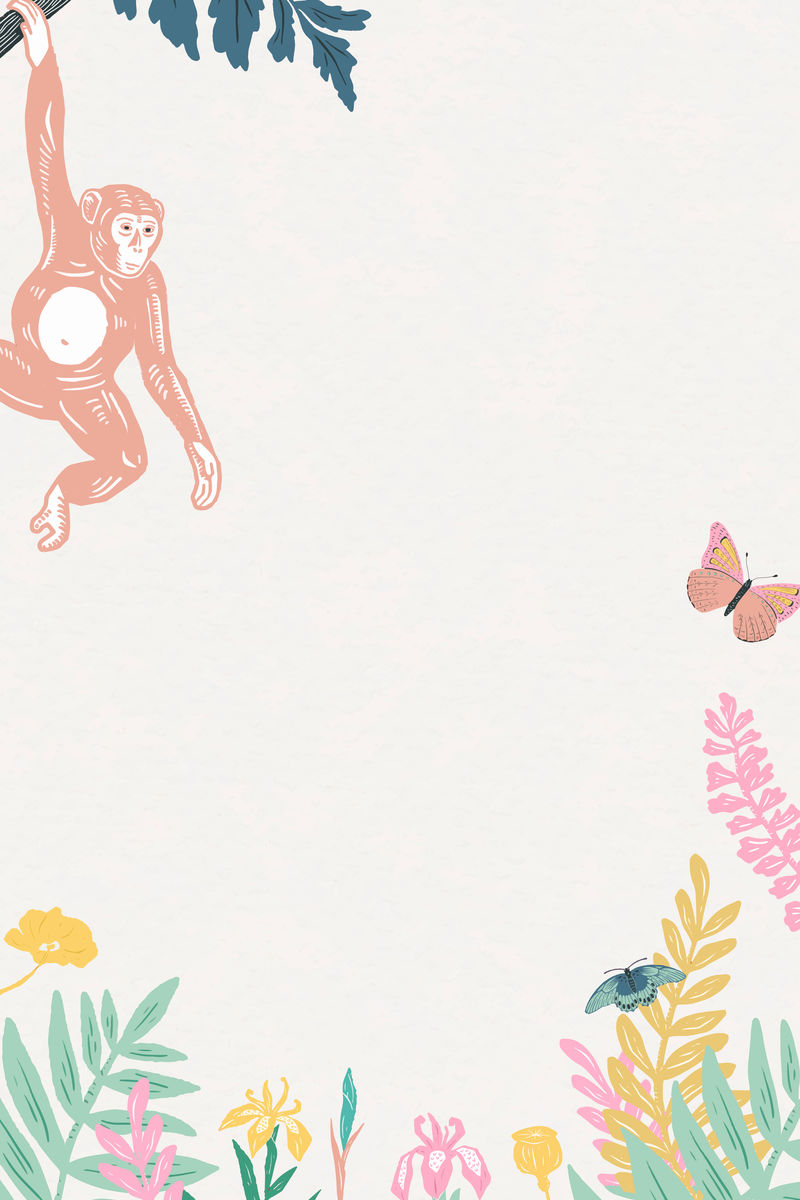 古董野生动物框架矢量彩色丛林背景