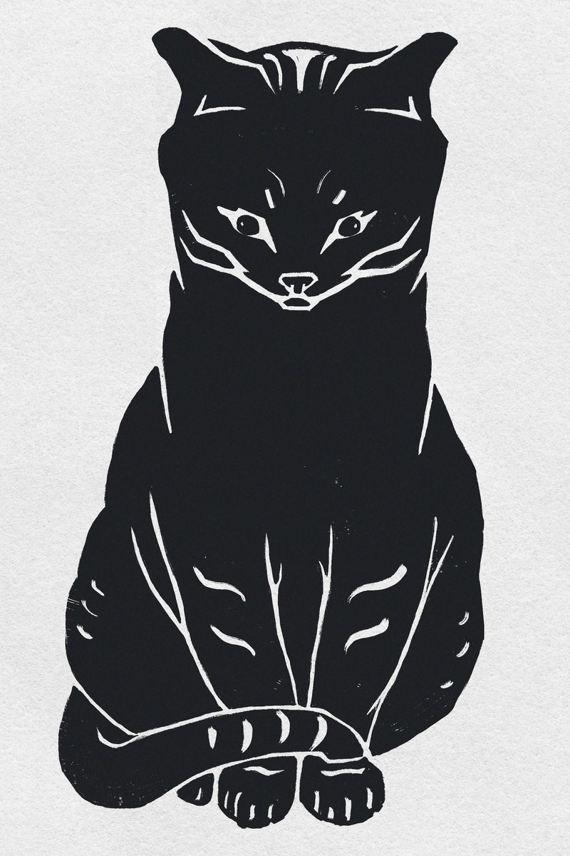 复古黑猫psd linocut模具剪贴画