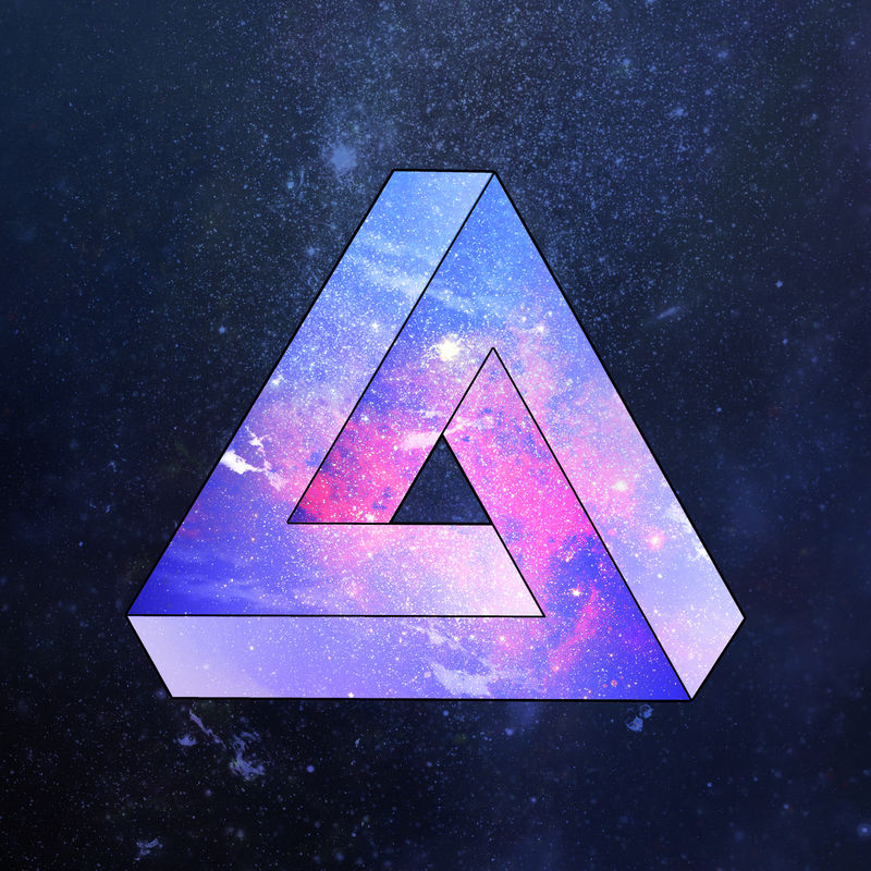 紫色银河图案几何金字塔贴纸设计元素