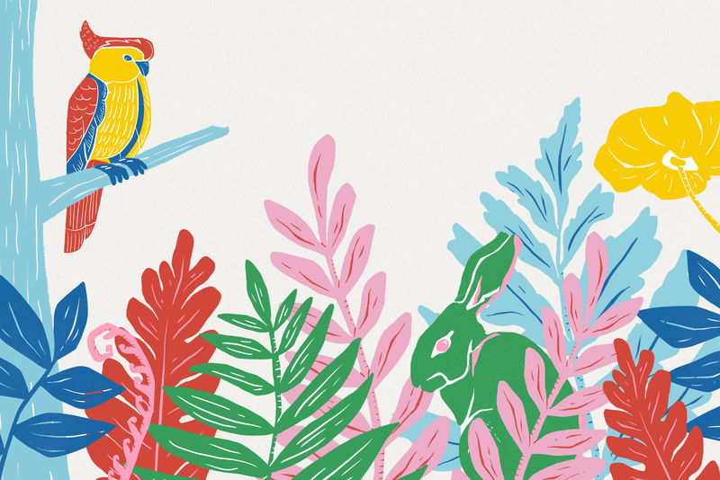 古董动物框架psd彩色林诺科特丛林背景