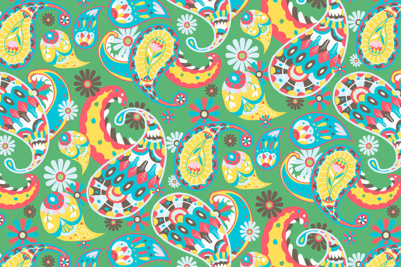 明亮的绿色印度佩斯利图案背景