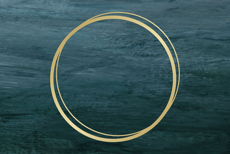 蓝色毛笔纹理背景插图上的金色圆形框架