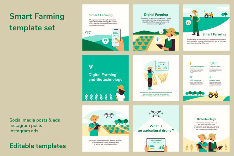 智能农业可编辑社交媒体海报模板向量