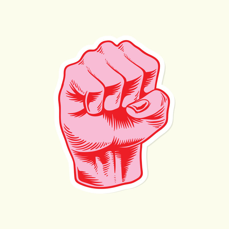 手绘粉色拳头贴纸矢量