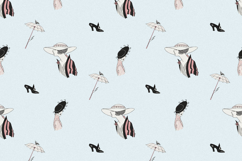 复古巴黎时尚图案女性背景乔治·巴比尔艺术作品的混音