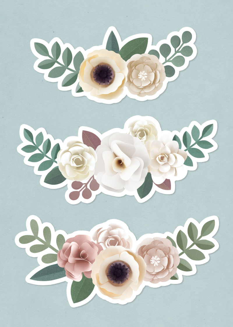 粉彩工艺花卉贴纸与白色边框集