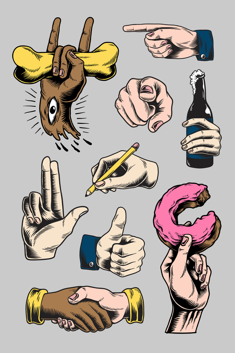 冷手势符号集向量