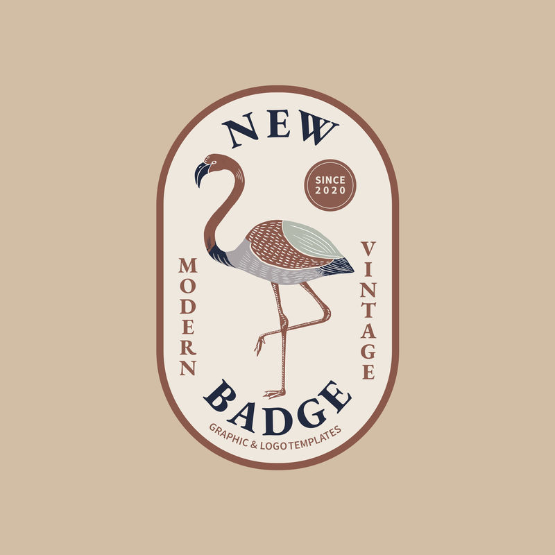 Vintage linocut psd flamingo徽章可编辑模板