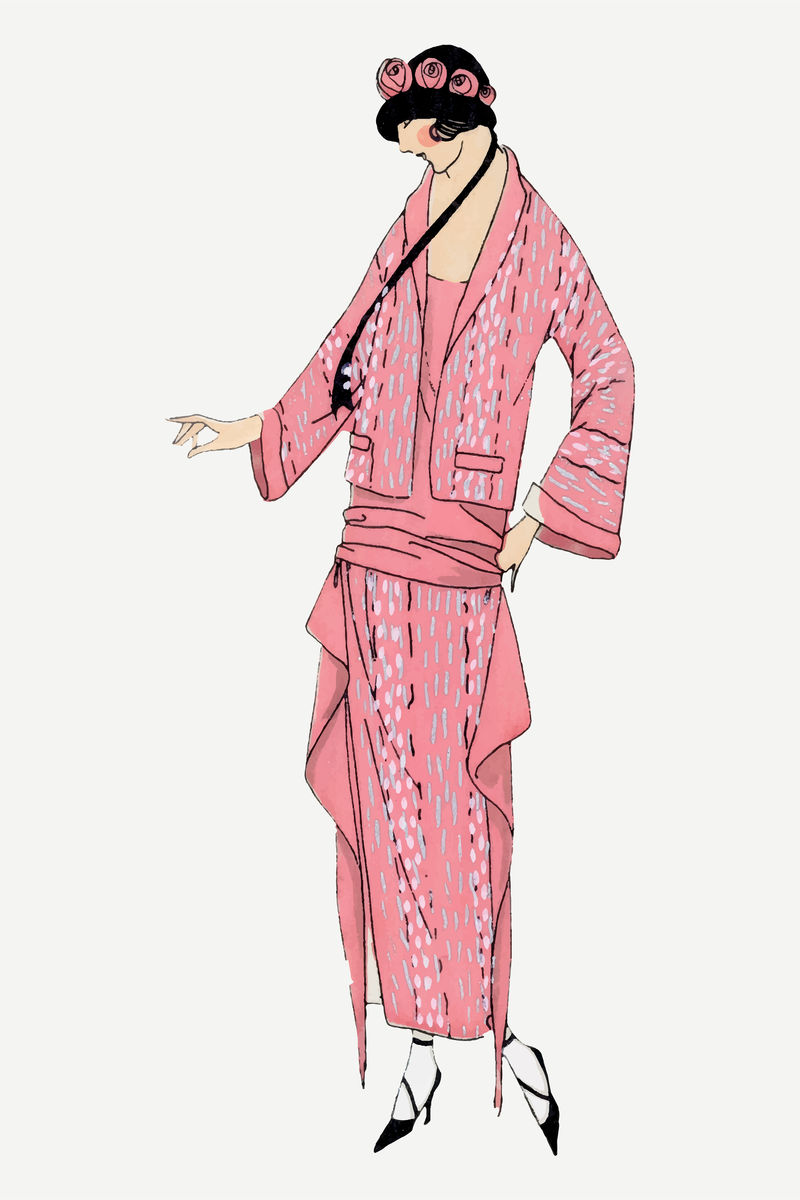 复古粉色挡板女人矢量从Tr\u0026egrave出版的复古插图混合;巴黎人