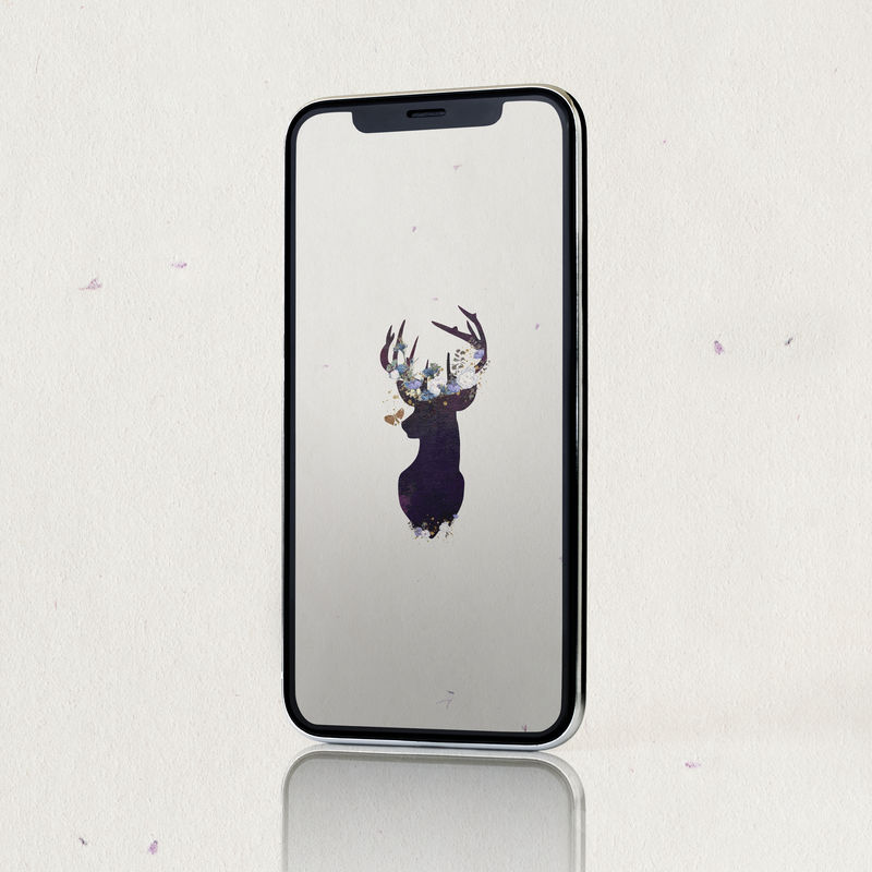 鹿头剪影画手机壁纸插画