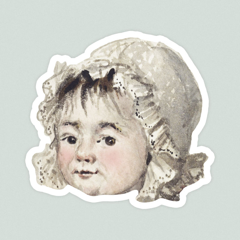 带白色边框设计元素的幼儿面部贴纸