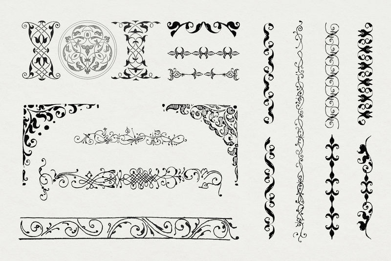 黑色维多利亚psd复古装饰元素集从书法模型书乔里斯霍夫纳格尔和乔治博茨凯混音