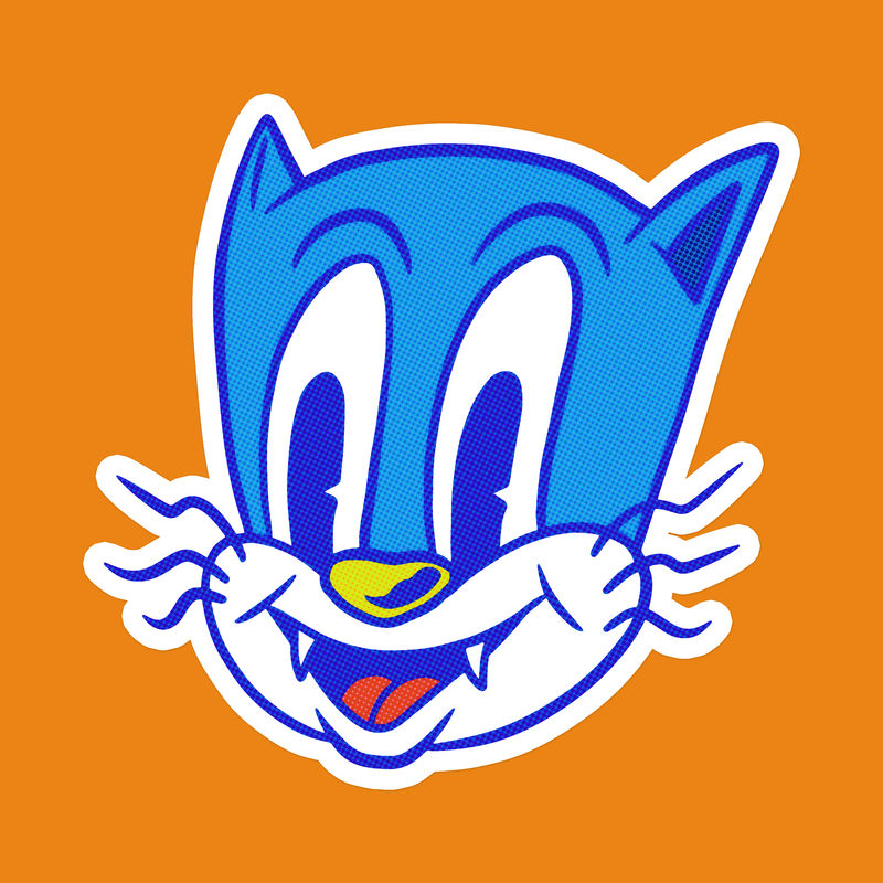 白色边框的蓝色卡通猫贴纸