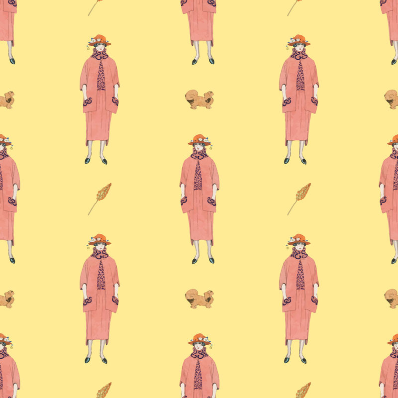 1920年代女性\u0026#39；s时尚图案矢量女性背景由乔治·巴比尔的艺术作品混合而成