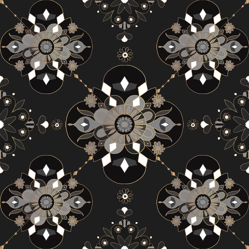 曼陀罗黑色无缝图案psd植物背景