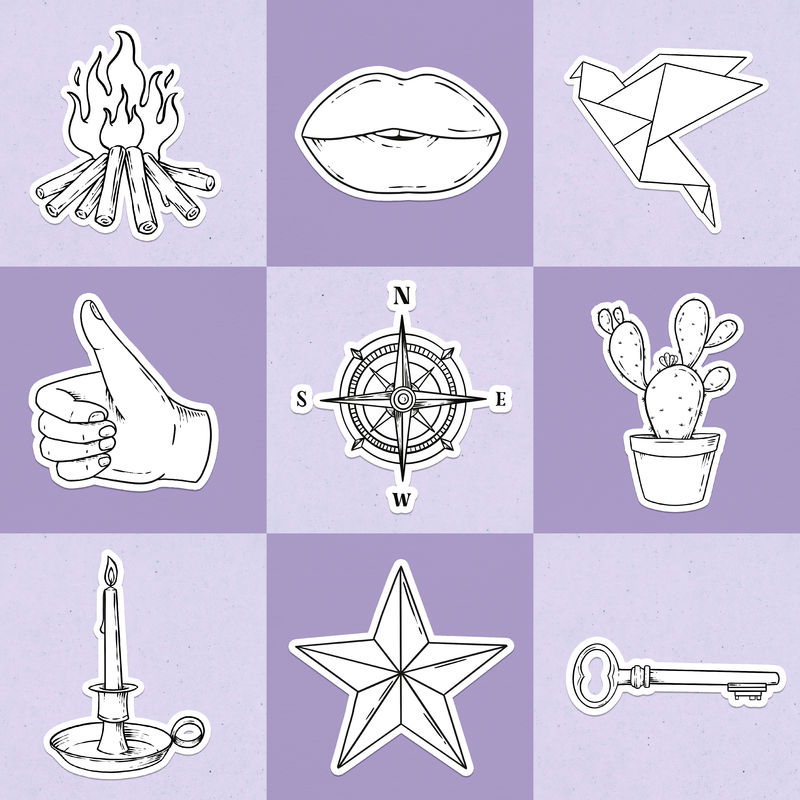 黑白杂志贴纸集设计元素