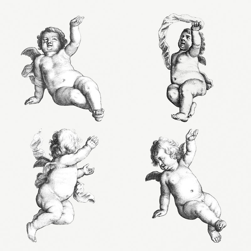 复古可爱小天使psd插画套装