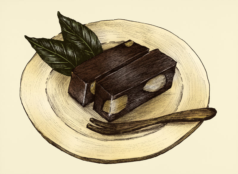 手绘日本传统甜点mizu yokan