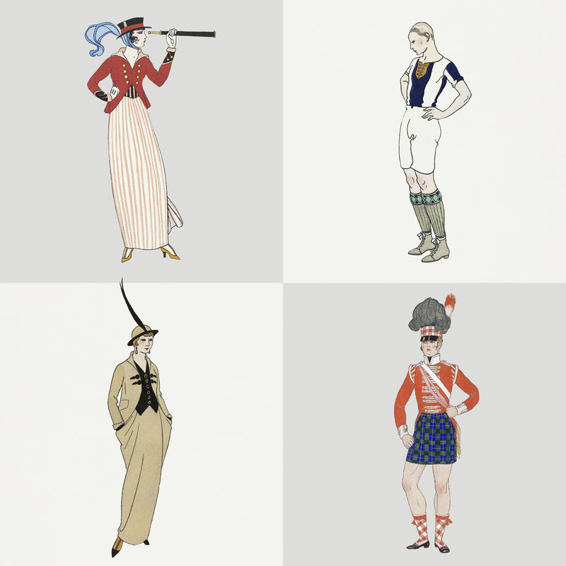 复古女性时尚psd套装乔治·巴比尔(George Barbier)艺术作品混音