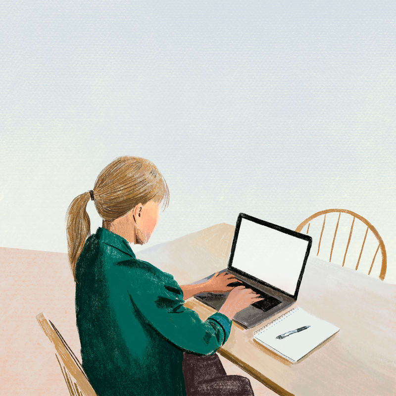 新型普通彩色铅笔插图中的远程工作背景矢量