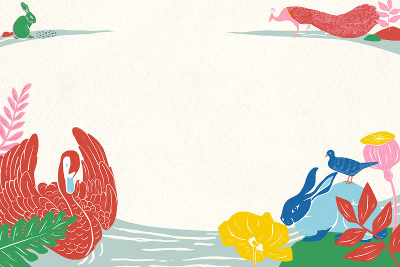 复古野鸟框架彩色湖泊背景