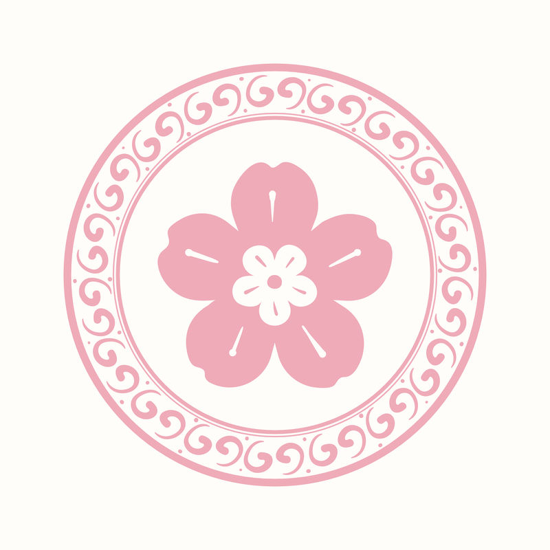 粉红樱花徽章矢量中国传统符号