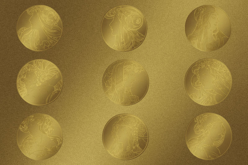 Lady Art Nouveau Gold Badge PSD Illustrationremixed from the Artworks of \u003ca href=\u0022https:\/www