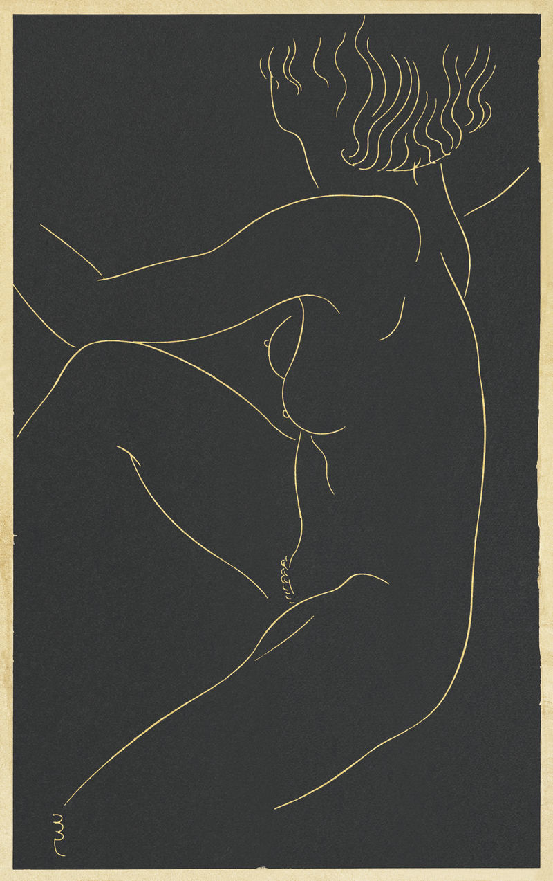 裸体女人摆复古感性手绘插图