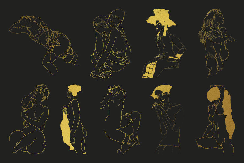 黄金女人线图psd集合混合从伊贡希勒的艺术作品