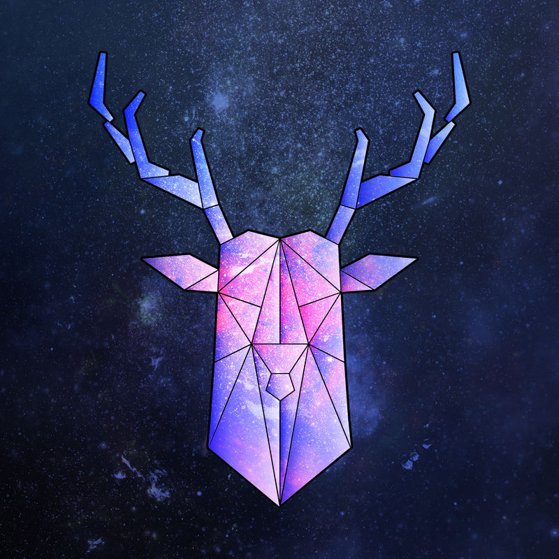 紫色银河图案几何造型鹿贴纸设计元素