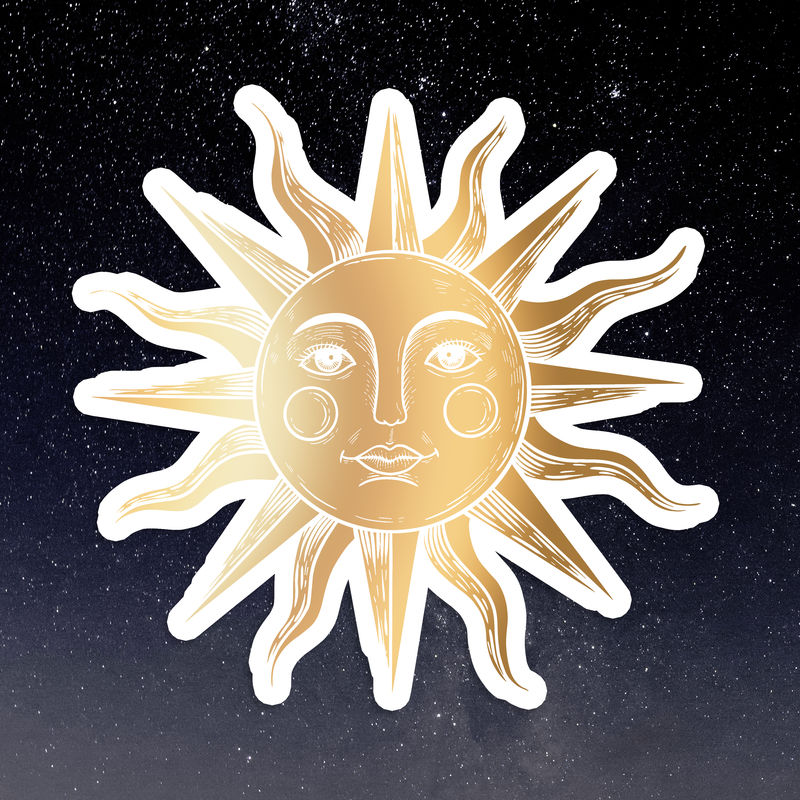 金色太阳与白色边框设计资源的脸贴纸覆盖